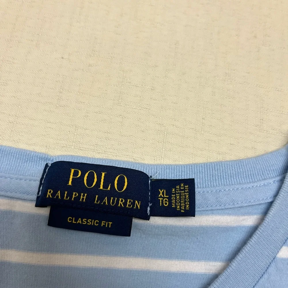 Polo Ralph Lauren men’s XL blue & white striped cotton v-neck tee